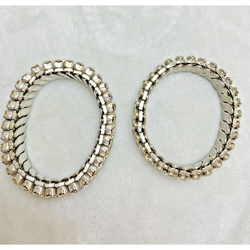 Lot of 2 Vintage Rhinestone Stretch Bracelets Parco Silver Tone Crystal Glam - Picture 3 of 13